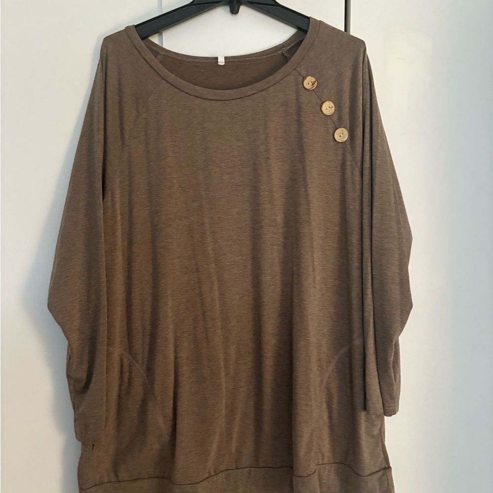 Women's Brown Button-Accent Top